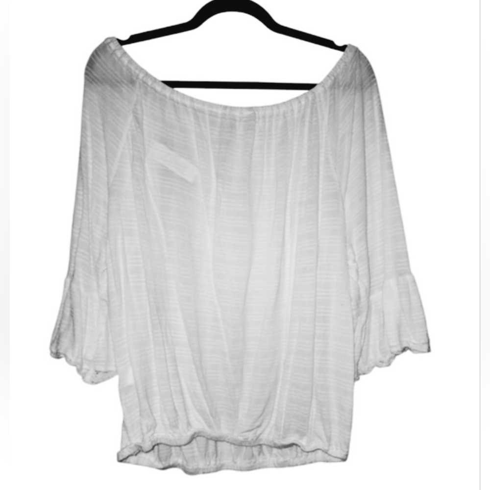 Lucky Brand White Off-Shoulder Flowy Blouse Top, Size Large